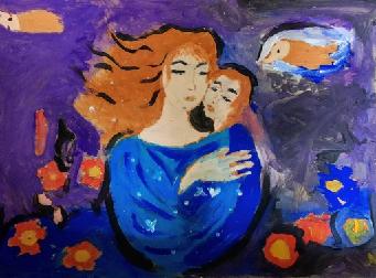 Obraz namalowany przez dzieci i dwie dziewczyny